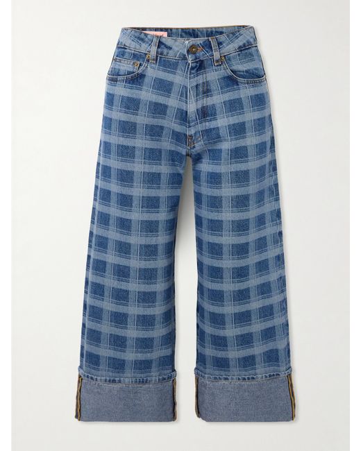 Molly Goddard Leo Cropped Checked High-rise Straight-leg Jeans