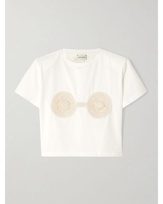 Magda Butrym Cropped Crochet-trimmed Cotton-jersey T-shirt