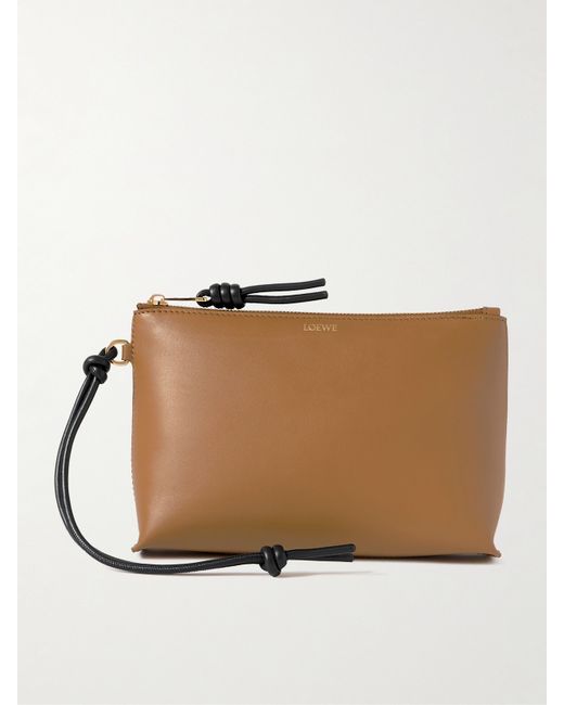 Loewe T-knot Leather Pouch Camel