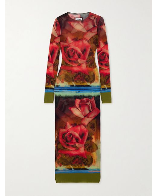 Jean Paul Gaultier Roses Printed Stretch-tulle Midi Dress