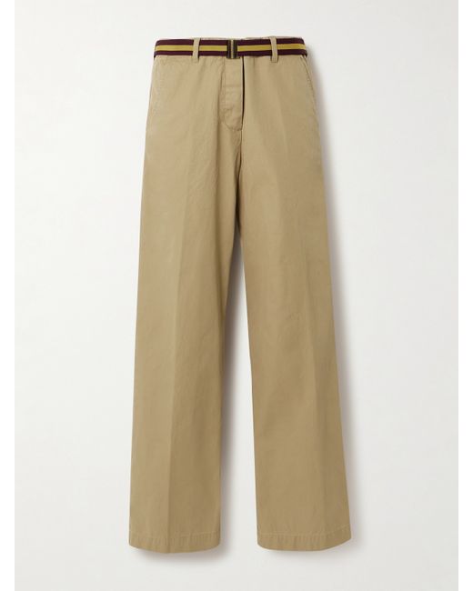 Dries Van Noten Belted Cotton-twill Straight-leg Pants Neutral