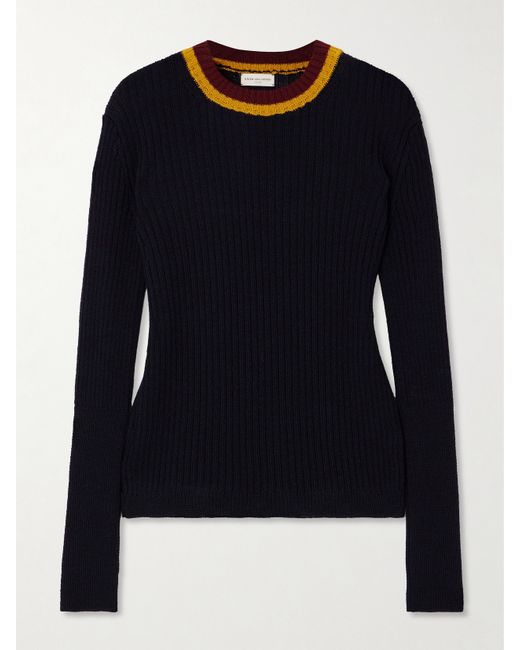 Dries Van Noten Striped Ribbed Wool-blend Sweater
