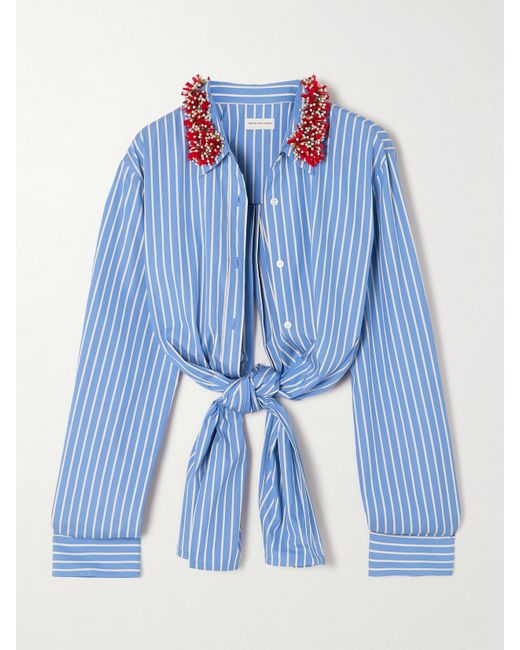 Dries Van Noten Knotted Embellished Striped Cotton-poplin Shirt