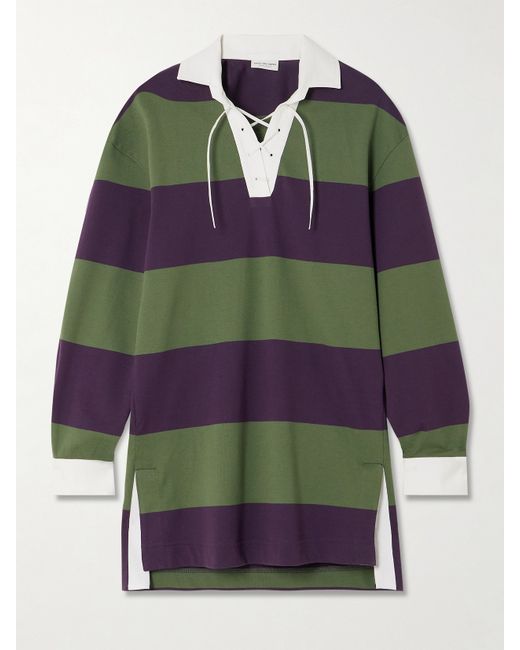 Dries Van Noten Oversized Tie-detailed Striped Cotton-blend Jersey Polo Shirt