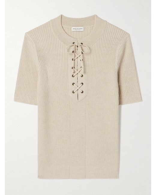 Dries Van Noten Lace-up Ribbed Wool-blend Top