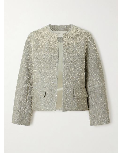 Dries Van Noten Faux Pearl-embellished Metallic Tweed Jacket