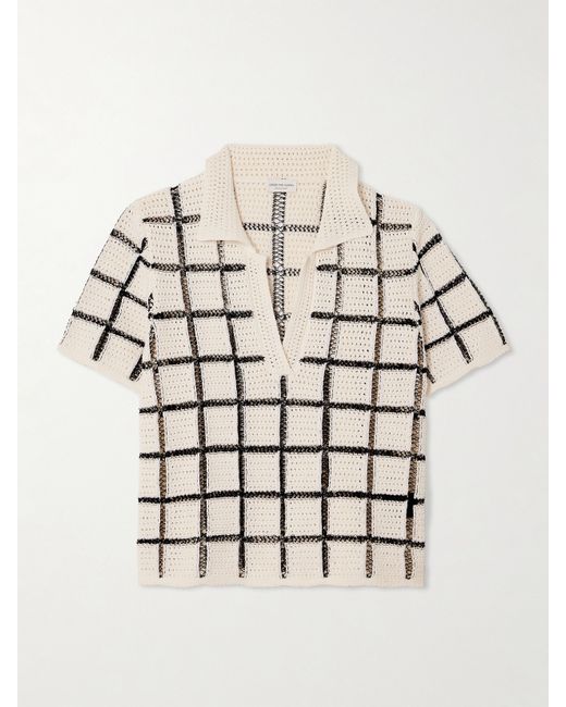 Dries Van Noten Crocheted Cotton Polo Shirt Neutral