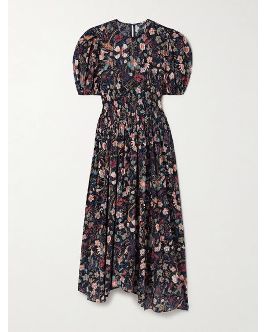 Ulla Johnson Eden Shirred Gathered Printed Cotton-blend Midi Dress