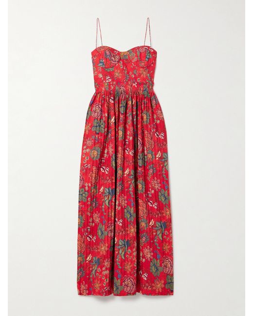 Ulla Johnson Jessie Pleated Floral-print Cotton-poplin Midi Dress