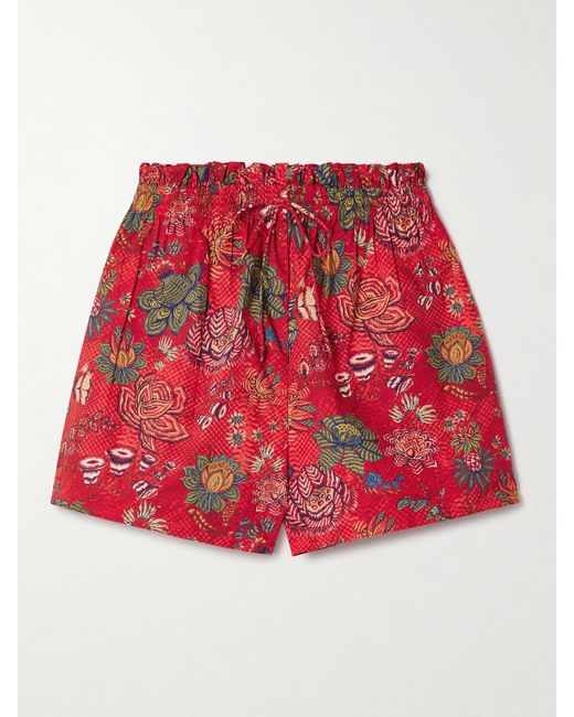 Ulla Johnson Devin Ruffled Shirred Floral-print Cotton-poplin Shorts US0