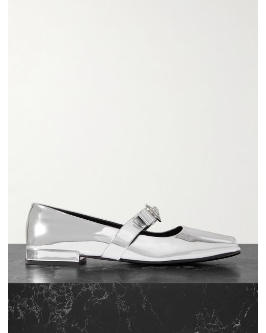 Versace Embellished Mirrored-leather Open-toe Ballet Flats