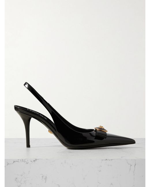 Versace Bow-embellished Patent-leather Slingback Pumps