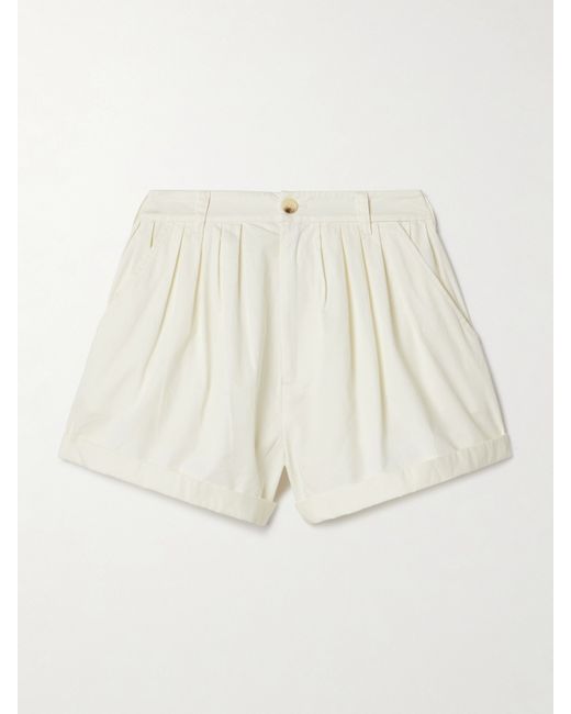 Dôen Paige Pleated Organic Cotton-poplin Shorts