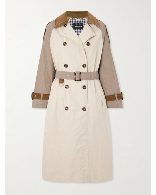 Barbour Ingleby Double-breasted Belted Corduroy-trimmed Cotton-canvas Trench Coat
