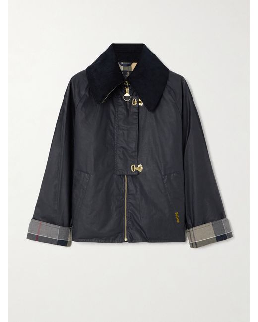 Barbour Drummond Corduroy-trimmed Waxed Cotton Jacket Navy