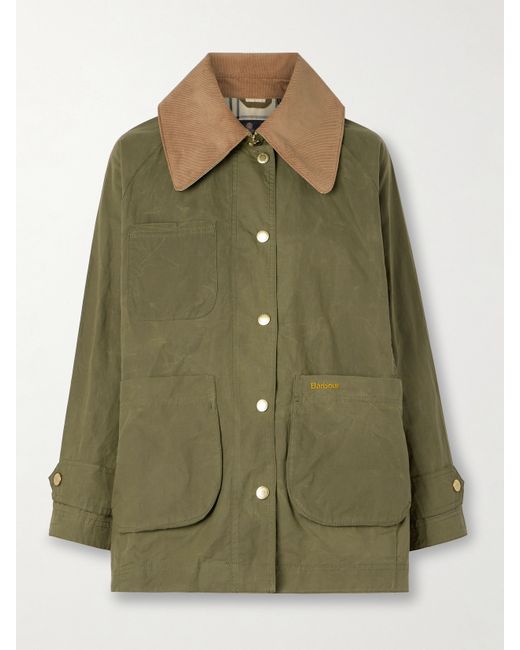 Barbour Hutton Corduroy-trimmed Coated-cotton Jacket Army