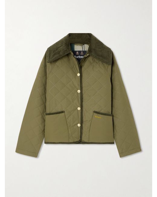 Barbour Gosford Cotton-blend Corduroy-trimmed Padded Quilted Shell Jacket Army