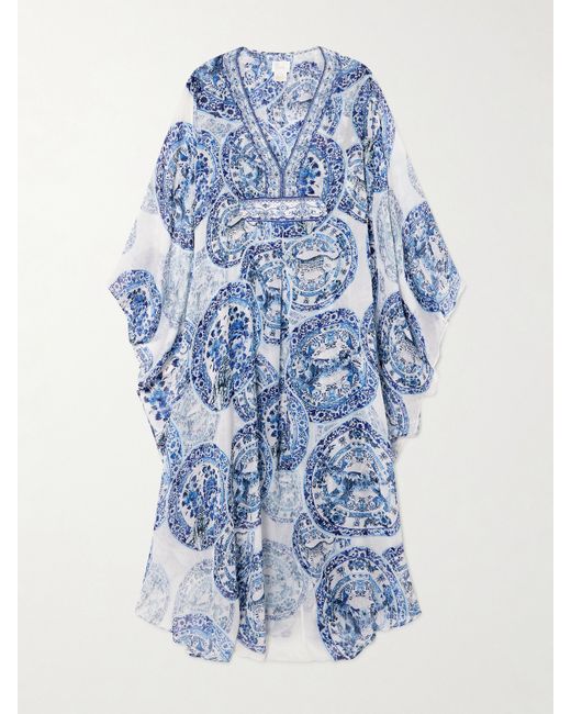 Camilla Crystal-embellished Printed Silk-chiffon Kaftan