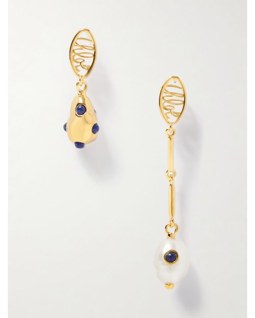 Chloé Darcey Lace tone Pearl And Lapis Lazuli Earrings