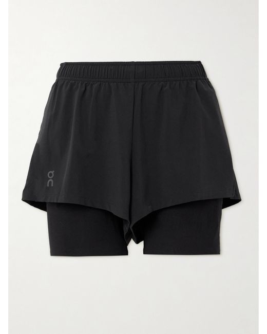 On Pace Layered Stretch-shell And Stretch-jersey Shorts