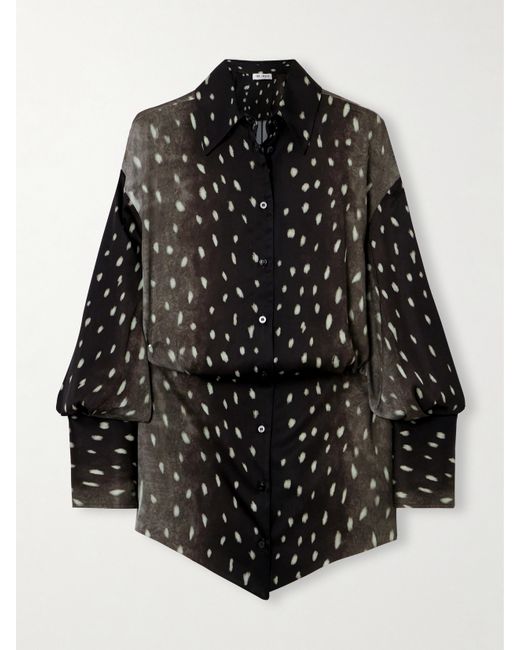 Attico Silvye Asymmetric Cheetah-print Satin-twill Mini Shirt Dress