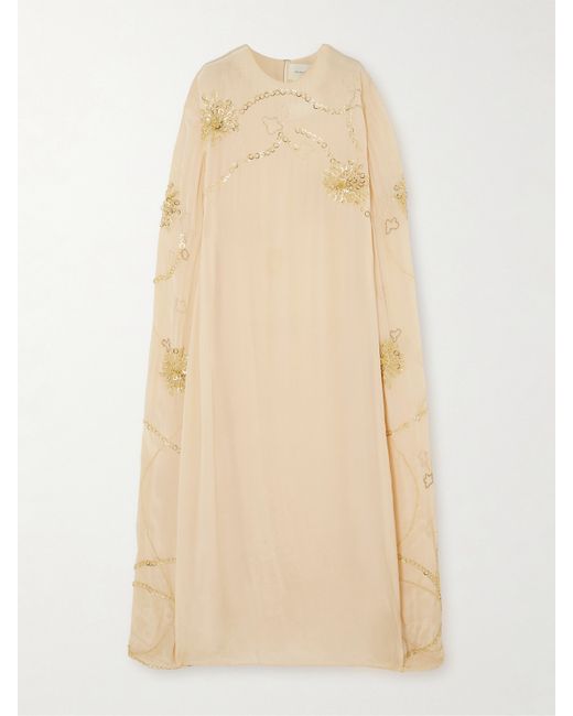 Shatha Essa Cape-effect Embellished Silk-crepe Gown