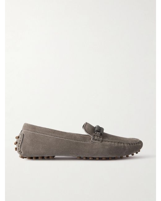 Brunello Cucinelli Bead-embellished Suede Loafers