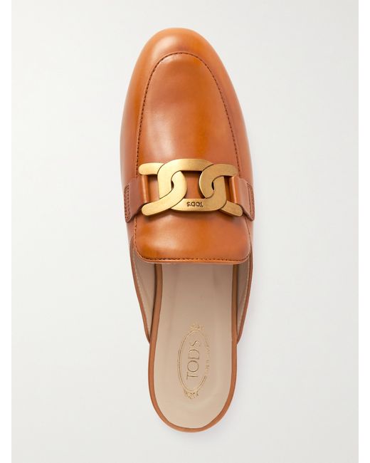 Tod's Embellished Leather Slippers Tan