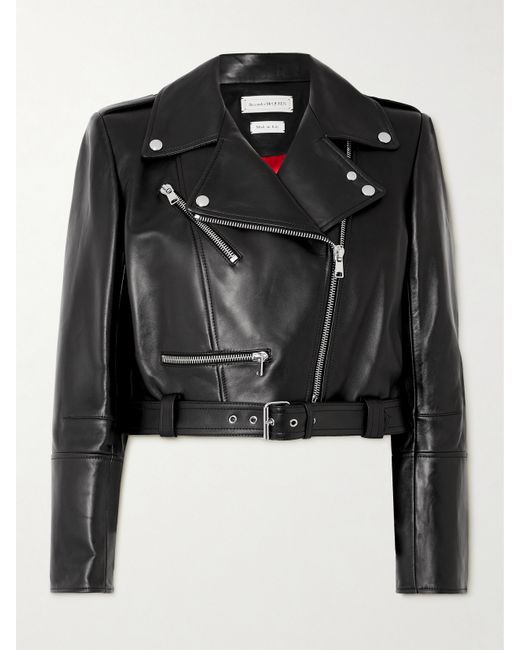 Alexander McQueen Cropped Belted Leather Biker Jacket