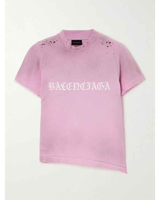Balenciaga Cropped Distressed Logo-print Stretch-cotton Jersey T-shirt