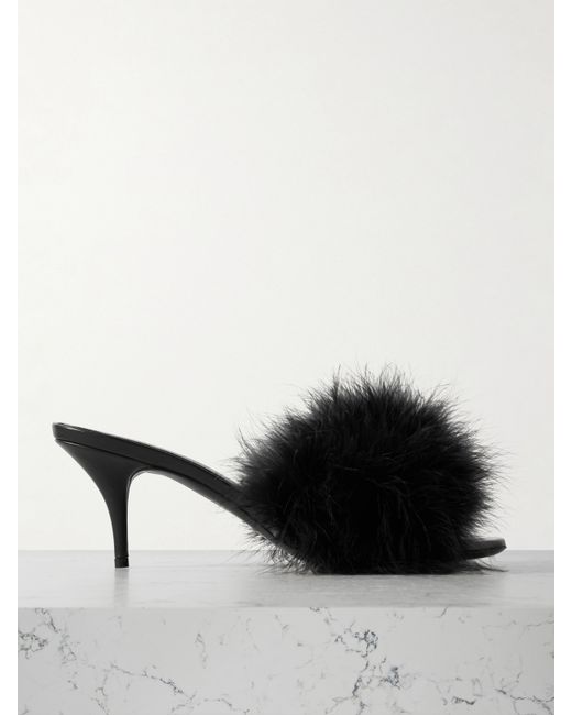 Balenciaga Boudoir Feather-trimmed Leather Mules