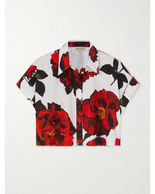 Alexander McQueen Cropped Floral-print Cotton-poplin Shirt