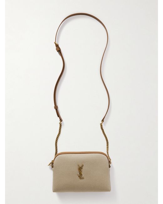 Saint Laurent Gaby Mini Leather-trimmed Embellished Canvas Shoulder Bag