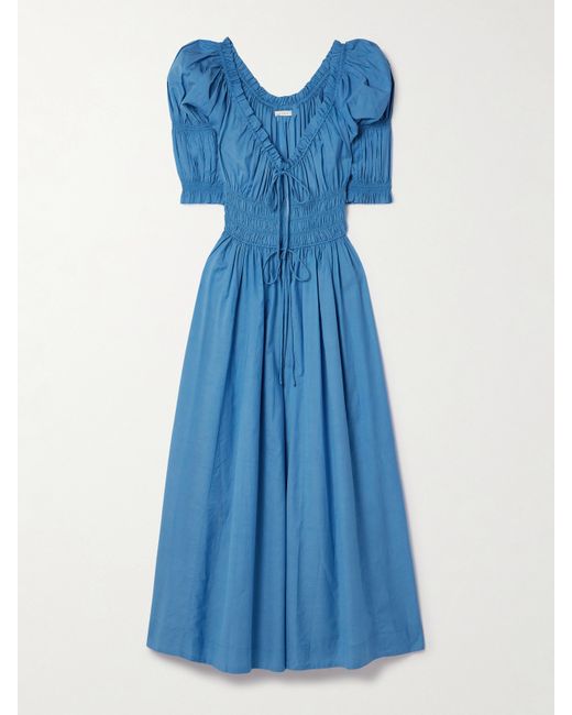 Dôen Ischia Shirred Cotton-blend Voile Midi Dress
