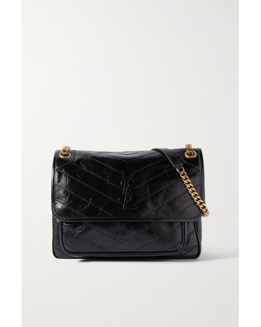 Saint Laurent Niki Medium Quilted Crinkled-leather Shoulder Bag