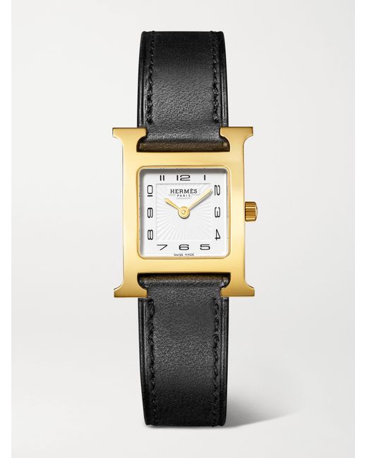 Hermès timepieces Heure H 25mm Small Gold-plated Stainless Steel Leather Watch