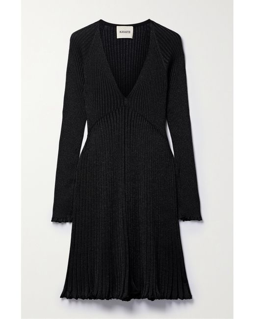 Khaite Lucille Metallic Ribbed-knit Midi Dress Dark