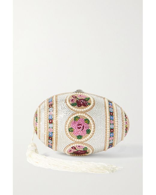 Judith Leiber Couture Tasseled Crystal And Pearl-embellished tone Clutch