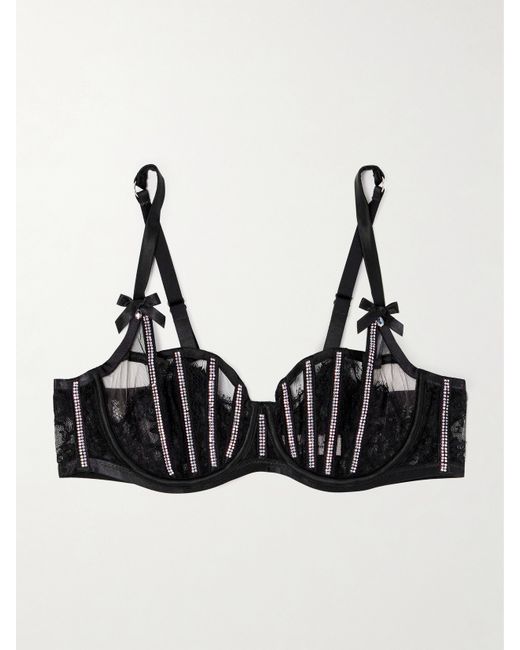 Agent Provocateur Caitriona Crystal-embellished Satin-trimmed Lace Underwired Soft-cup Bra
