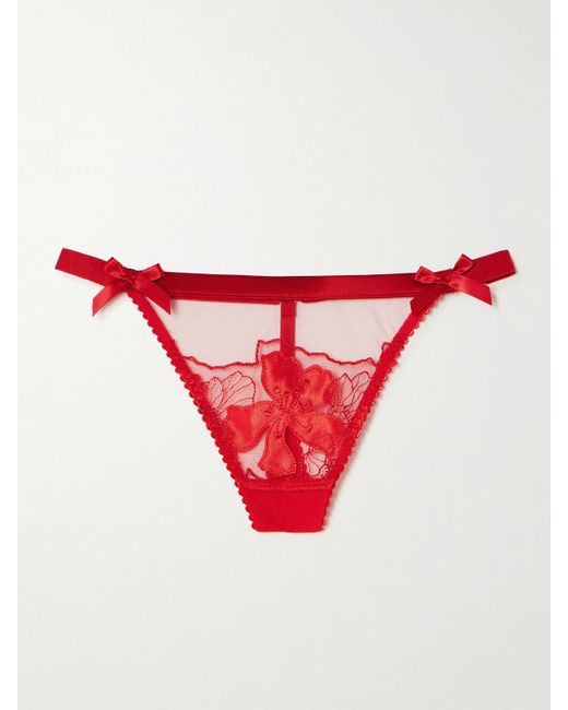 Agent Provocateur Ettah Embroidered Tulle And Satin Thong