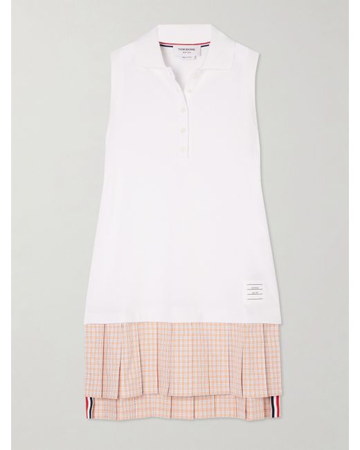 Thom Browne Pleated Checked Cotton-poplin And Cotton-pique Mini Dress