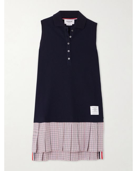 Thom Browne Pleated Checked Cotton-poplin And Cotton-piqué Mini Dress