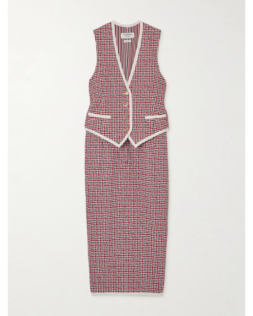 Thom Browne Grosgrain-trimmed Checked Cotton-tweed Midi Dress