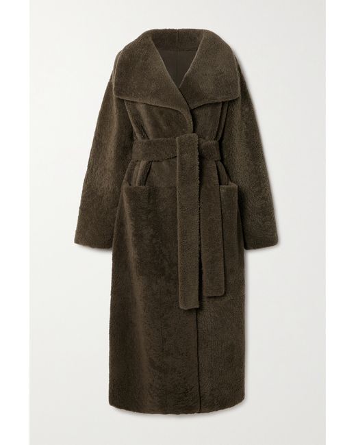 Totême Belted Shearling Coat Chocolate