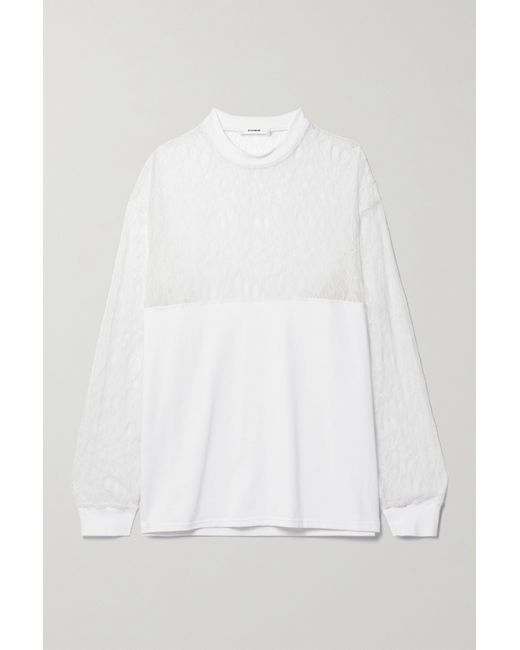 Interior The Bobbi Cotton-jersey And Lace Top