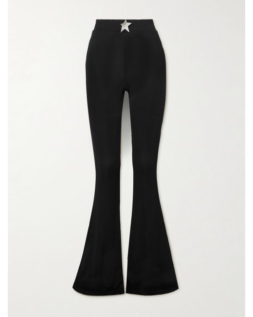 Area Embellished Ribbed-jersey Bootcut Pants