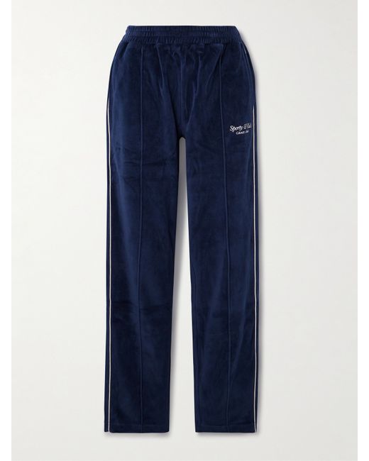 Sporty & Rich Embroidered Cotton-velour Track Pants Navy