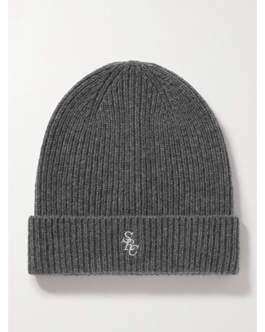 Sporty & Rich Embroidered Ribbed Cashmere Beanie