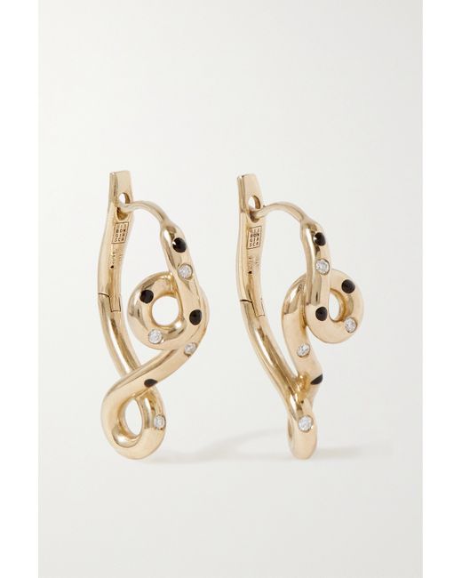 Bea Bongiasca Double Wave 9-karat Enamel And Diamond Earrings