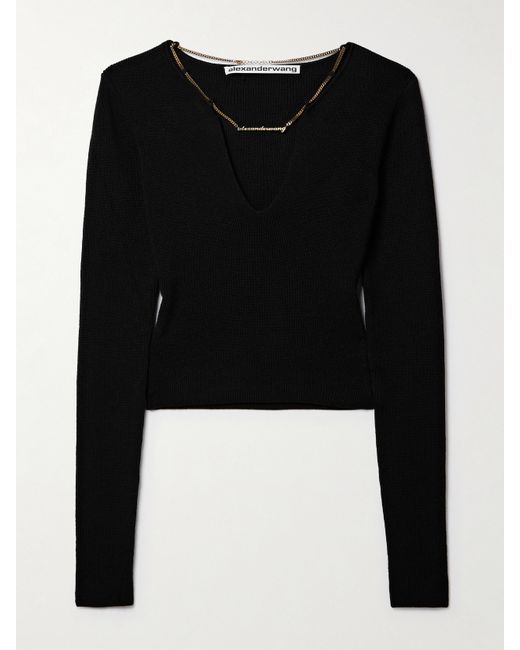 Alexander Wang Chain-embellished Cropped Wool-blend Sweater